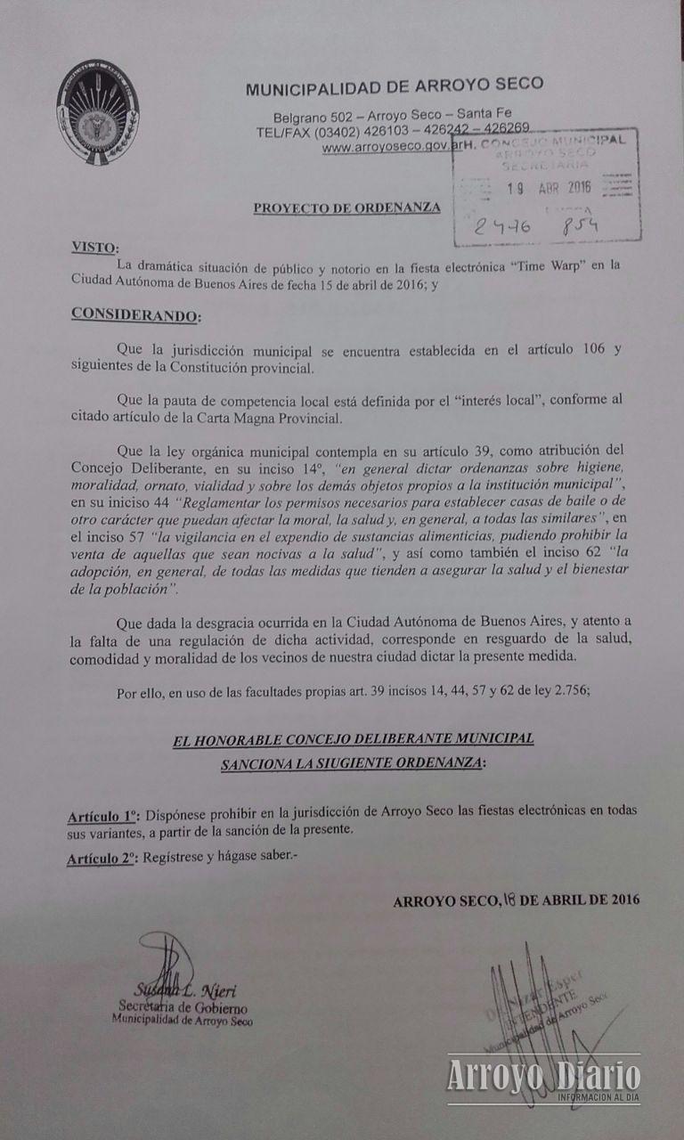 ordenanza fiesta