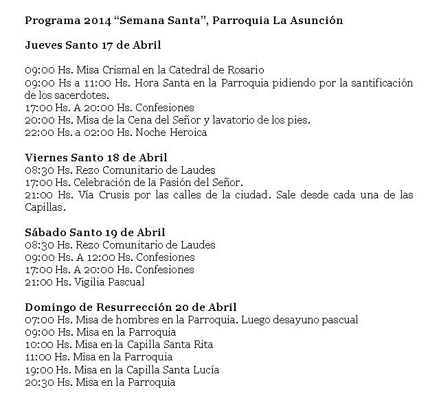 Programa 2014 “Semana Santa”, Parroquia La Asuncin