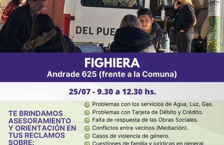 Imagen de La Oficina Móvil de la Defensoría del Pueblo nuevamente en Fighiera