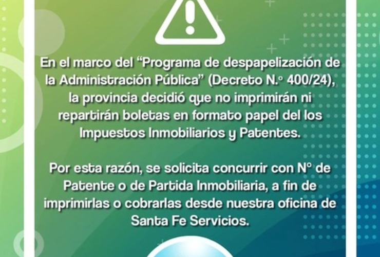 Imagen de Aviso de la Comuna de Pavón sobre las boletas de API y Patente