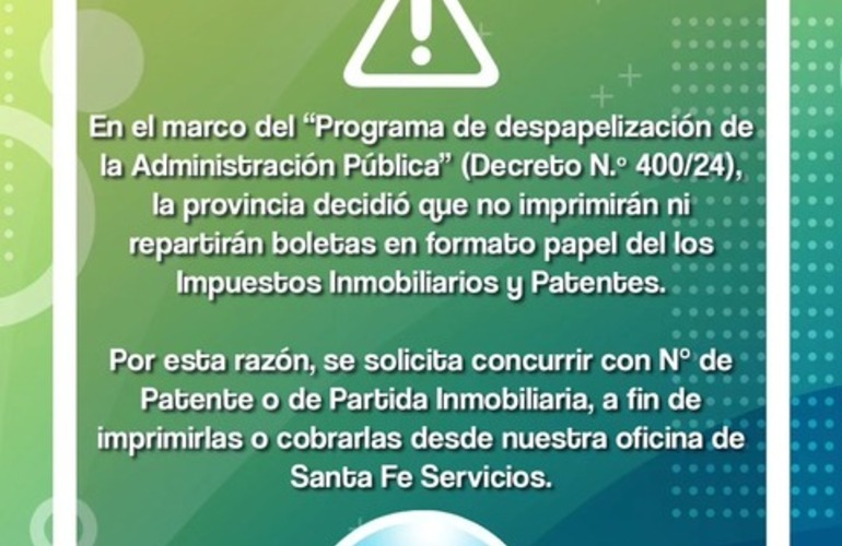 Imagen de Aviso de la Comuna de Pavón sobre las boletas de API y Patente