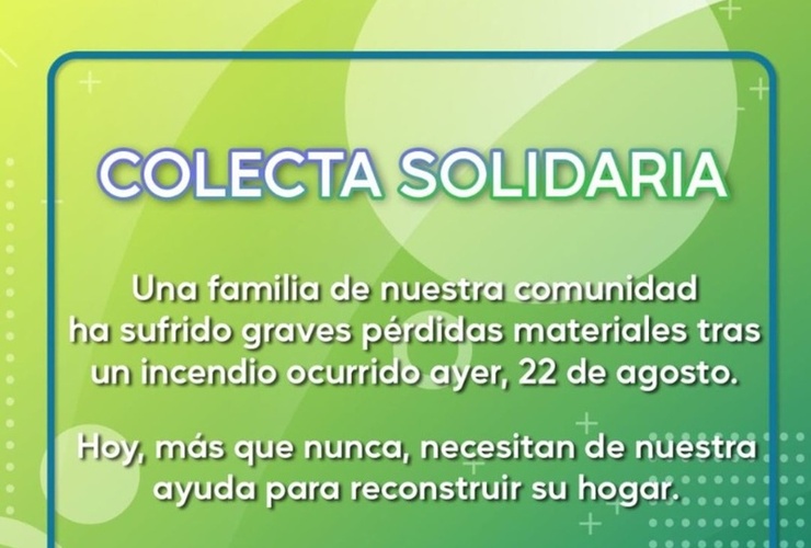 Imagen de Colecta solidaria para una familia que perdió todo en un incendio