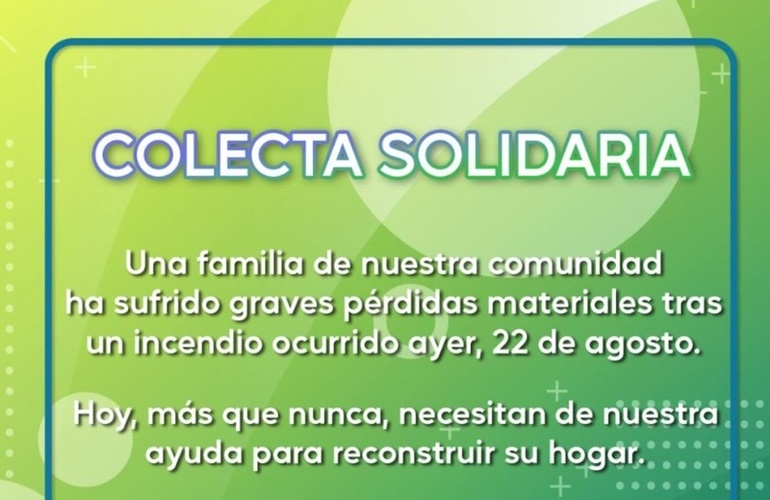Imagen de Colecta solidaria para una familia que perdi&oacute; todo en un incendio