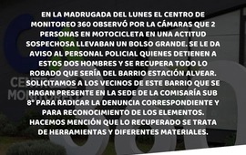 Imagen de Gracias al aviso del monitoreo, la polic&iacute;a recupera herramientas y otros elementos
