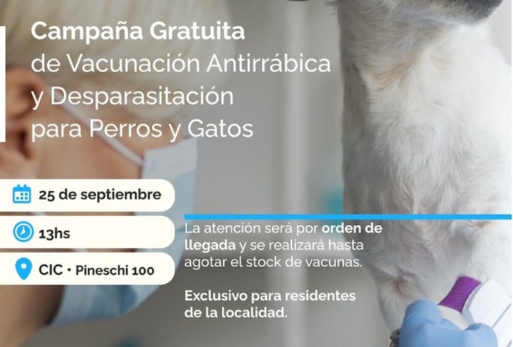 Imagen de Campaña de vacunación antirrábica y desparasitación gratuita para perros y gatos