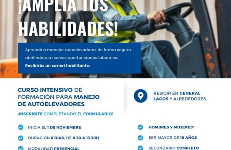 Imagen de Capacitación gratuita en manejo de autoelevadores en General Lagos