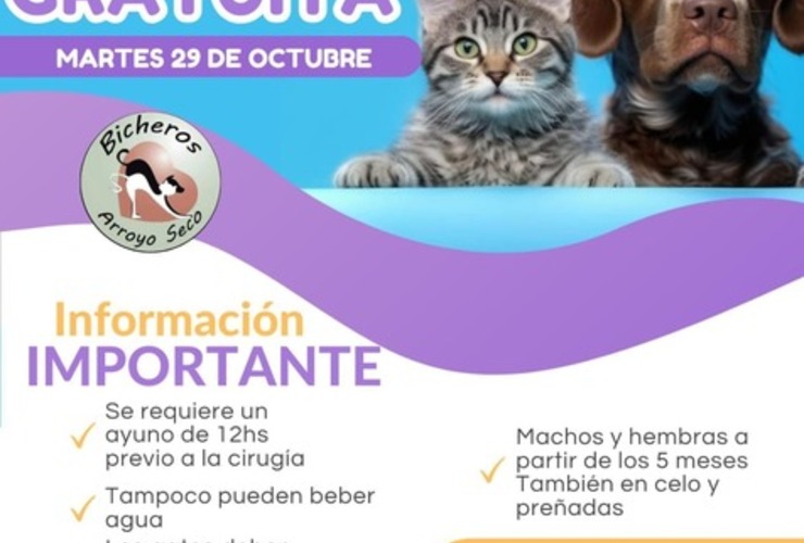 Imagen de Pr&oacute;xima fecha: Campa&ntilde;a de castraci&oacute;n gratuita en Arroyo Seco