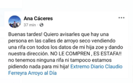 La publicación que la mamá hizo en Facebook para advertir a los vecinos.