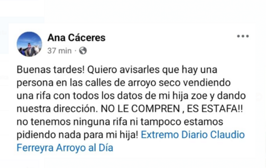La publicaci&oacute;n que la mam&aacute; hizo en Facebook para advertir a los vecinos.