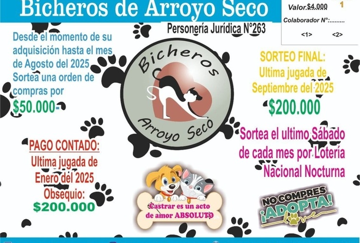 Imagen de Bicheros de Arroyo Seco lanza rifa solidaria