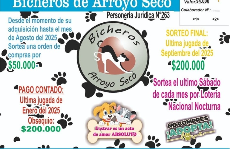 Imagen de Bicheros de Arroyo Seco lanza rifa solidaria