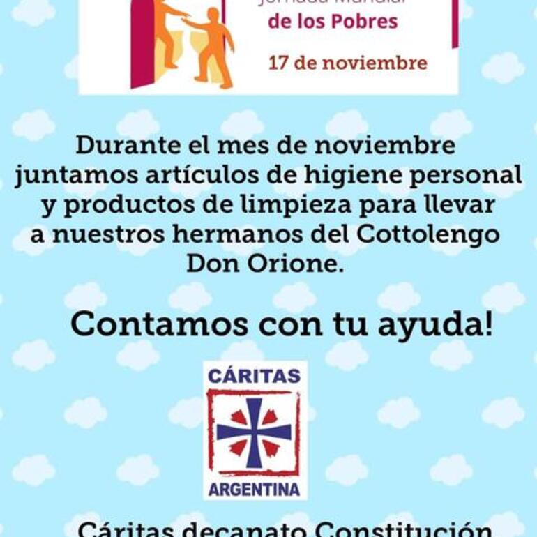 Imagen de Llamado solidario de Cáritas Arroyo Seco para ayudar al Cottolengo Don Orione