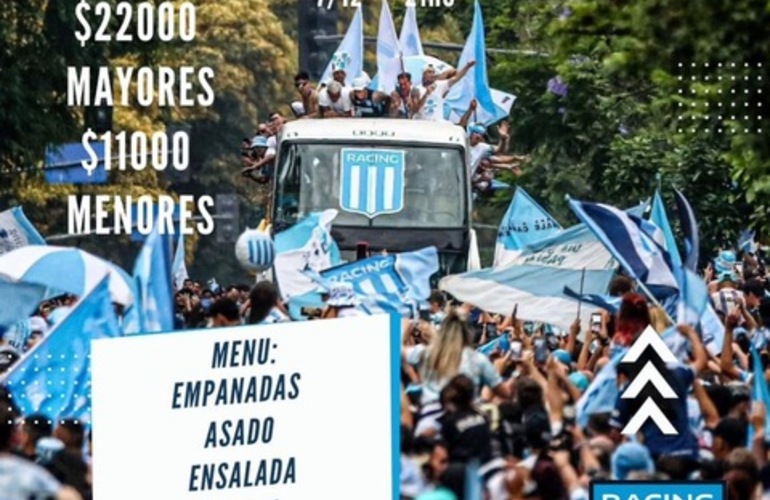 Imagen de El 7/12, la Pe&ntilde;a de Racing Club har&aacute; su 'Cena del Campe&oacute;n'.