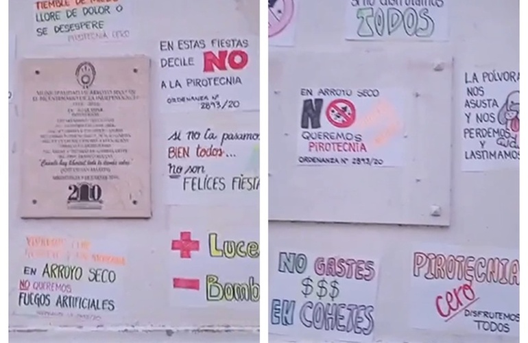 Se colocaron carteles en la pirámide de la Plaza para visibilizar la movida.