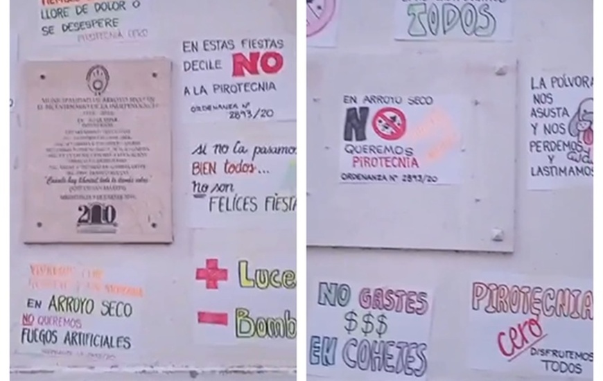 Se colocaron carteles en la pirámide de la Plaza para visibilizar la movida.
