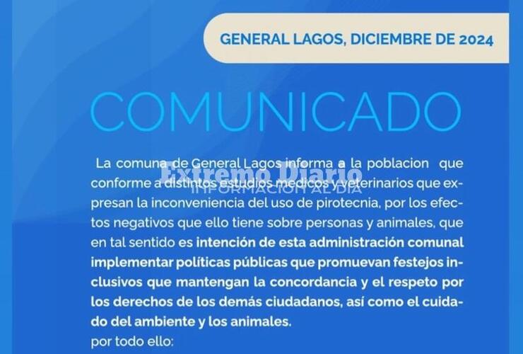 Imagen de General Lagos avanza hacia festejos inclusivos sin pirotecnia