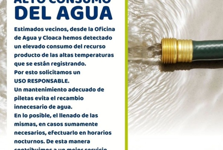 Imagen de Solicitan uso responsable del agua ante el aumento del consumo