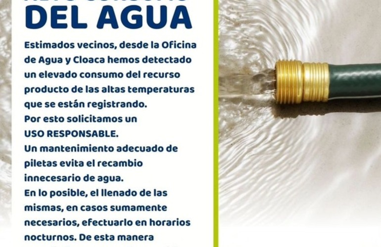 Imagen de Solicitan uso responsable del agua ante el aumento del consumo