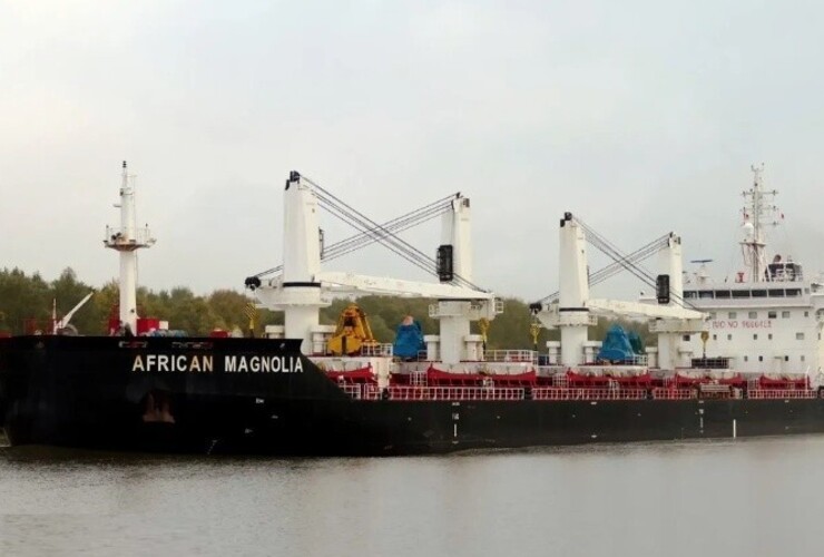 El barco African Magnolia quedó frenado en la terminal de General Lagos. (Foto: Marinetraffic/@HelgeSchilling)