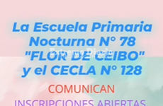 Imagen de La Escuela Primaria Nocturna N° 78 y el CECLA N° 128 inscripciones abiertas