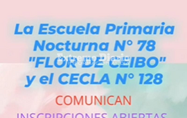 Imagen de La Escuela Primaria Nocturna N&deg; 78 y el CECLA N&deg; 128 inscripciones abiertas
