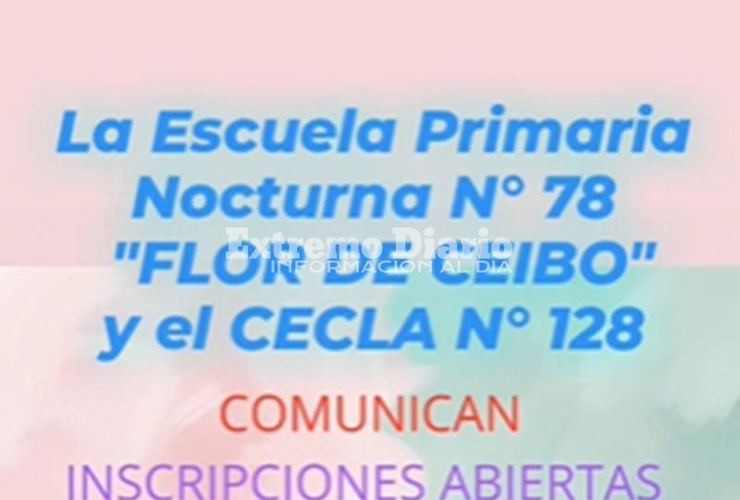 Imagen de La Escuela Primaria Nocturna N° 78 y el CECLA N° 128 inscripciones abiertas