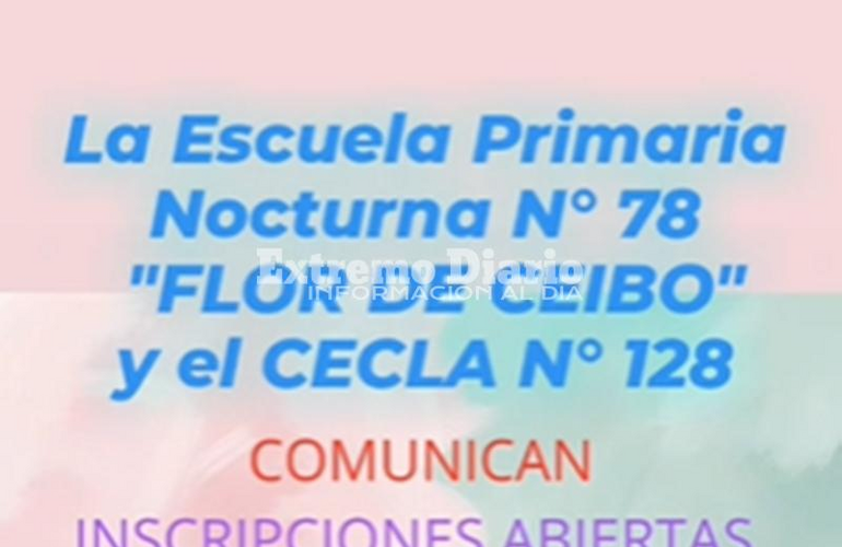 Imagen de La Escuela Primaria Nocturna N° 78 y el CECLA N° 128 inscripciones abiertas