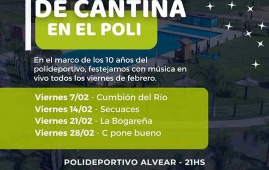 Imagen de Alvear celebra los 10 a&ntilde;os del Polideportivo del Centenario con m&uacute;sica en vivo