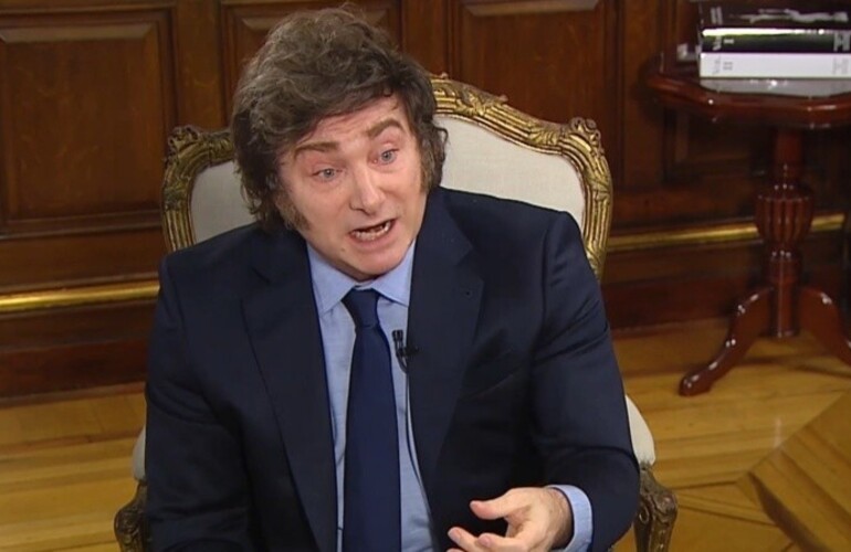 Milei este lunes en el canal de noticias TN. (Captura TV)