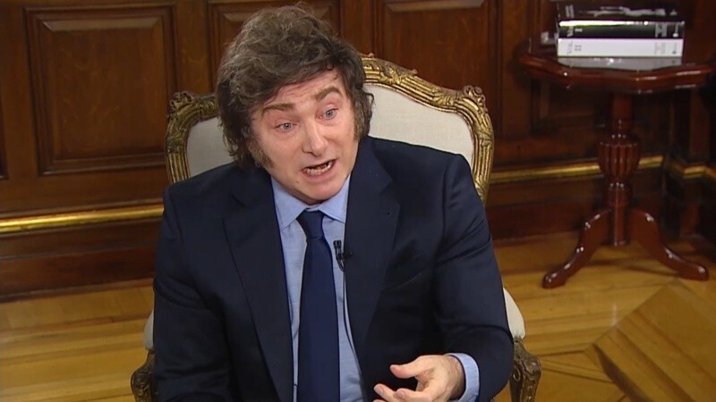 Milei este lunes en el canal de noticias TN. (Captura TV)