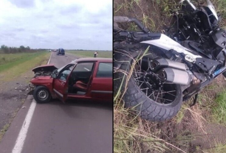 La moto BMW del Chino impactó con un Renault Clio.