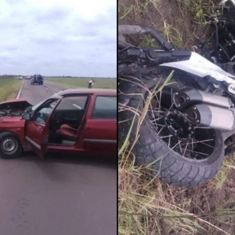 La moto BMW del Chino impactó con un Renault Clio.