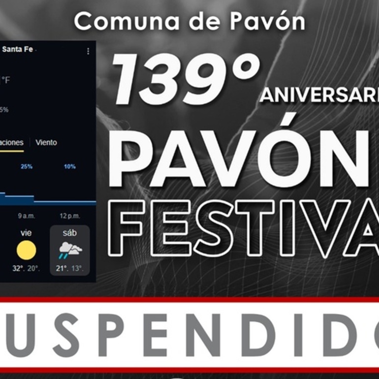 Imagen de La Comuna de Pavón suspende el festival por su 139° aniversario debido a pronósticos de lluvias