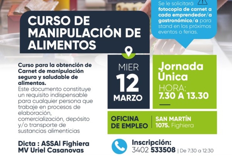 Imagen de Curso de manipulación segura de alimentos en Fighiera