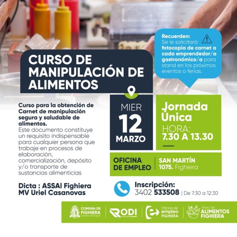Imagen de Curso de manipulación segura de alimentos en Fighiera