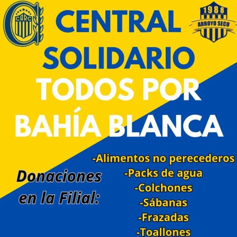 Imagen de Campaña solidaria en Arroyo Seco: Central recolecta donaciones para Bahía Blanca