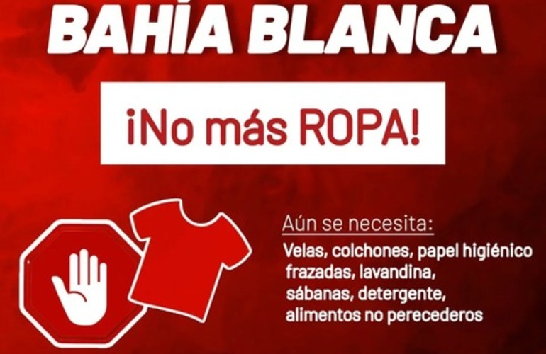 Imagen de Colecta solidaria por Bah&iacute;a Blanca: Bomberos de Arroyo Seco piden no donar m&aacute;s ropa