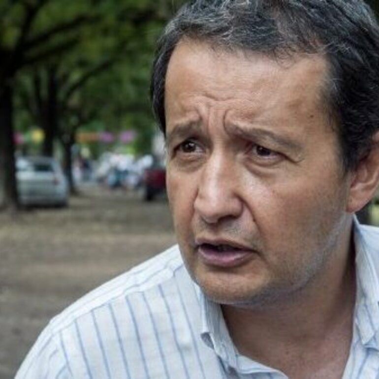 Imagen de Carlos Del Frade este sábado en Arroyo Seco