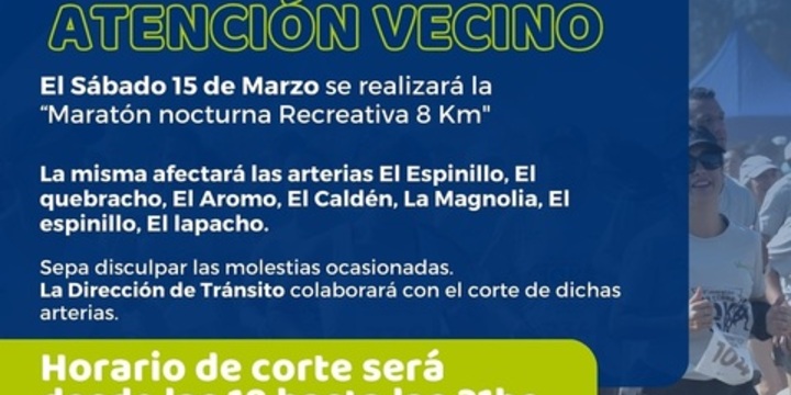 Imagen de Cortes de tránsito en Alvear por la Maratón Nocturna del sábado 15 de marzo