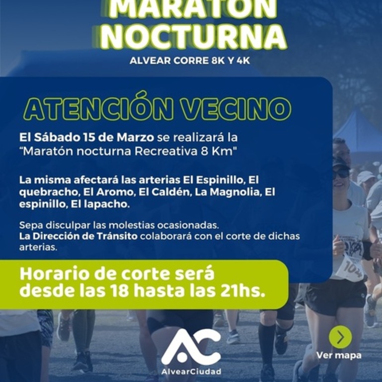 Imagen de Cortes de tránsito en Alvear por la Maratón Nocturna del sábado 15 de marzo