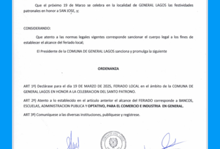 Imagen de El 19/03, Feriado Local en honor al santo patrono San Jos&eacute;.