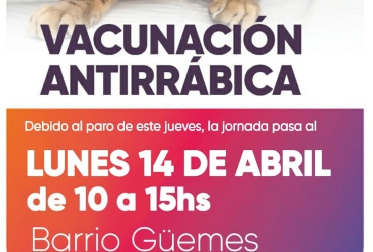 Imagen de Vacunaci&oacute;n antirr&aacute;bica este lunes en Barrio G&uuml;emes