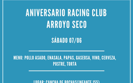 Imagen de La Pe&ntilde;a 'Racing Club Arroyo Seco' har&aacute; su Cena Primer Aniversario el 7/06 en Don Orlando