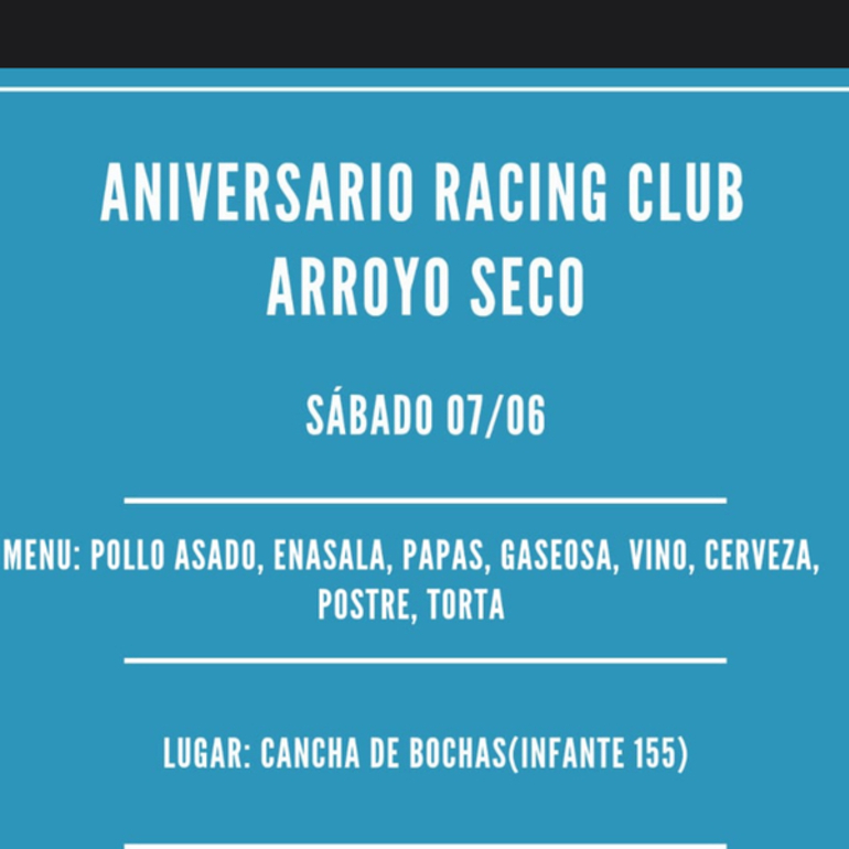 Imagen de La Peña 'Racing Club Arroyo Seco' hará su Cena Primer Aniversario el 7/06 en Don Orlando