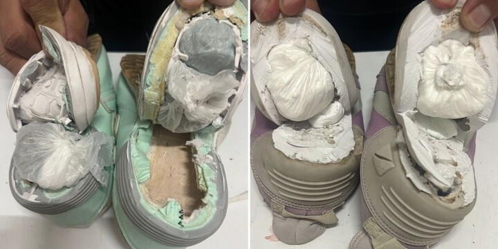 Las suelas de las zapatillas repletas de droga