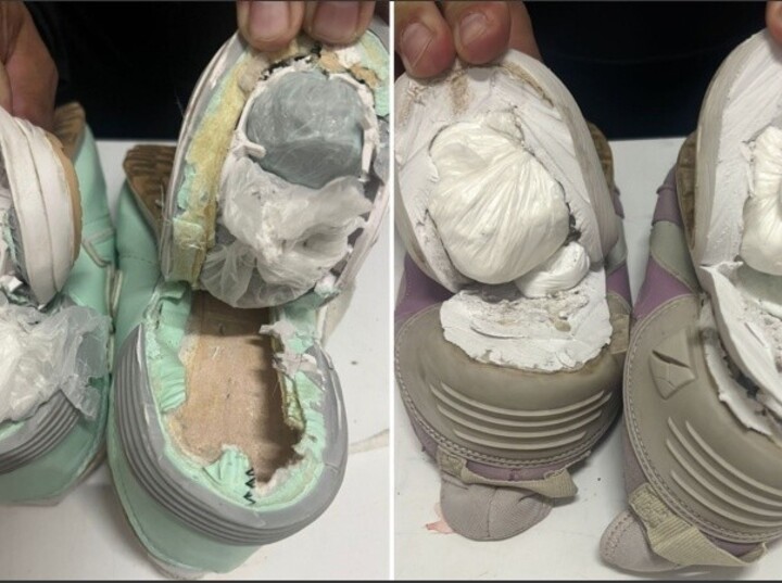Las suelas de las zapatillas repletas de droga