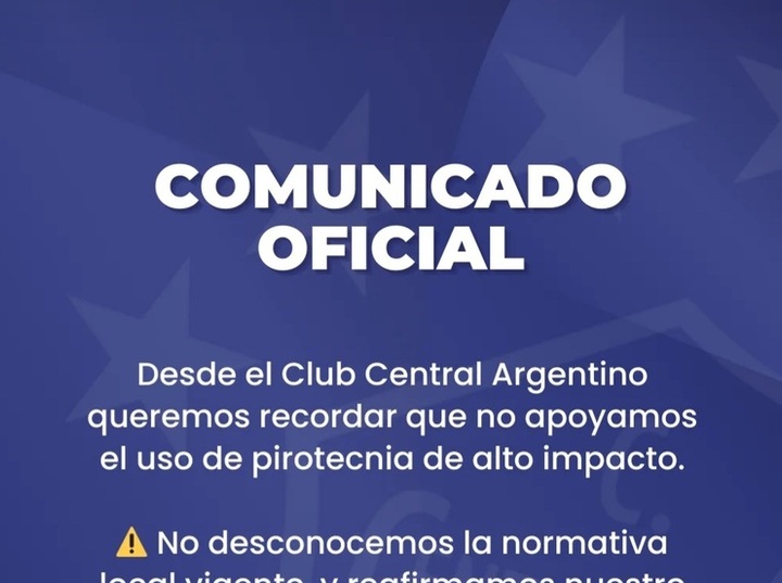 Imagen de Comunicado de Central Argentino sobre pirotecnia