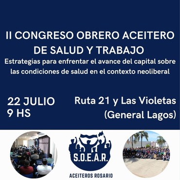 Imagen de Se realizará en General Lagos: II Congreso Obrero Aceitero de Salud y Trabajo