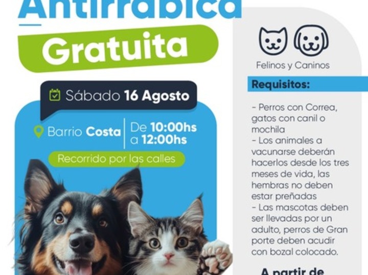 Imagen de Fighiera realizará una nueva jornada de vacunación antirrábica en barrio Costa del Paraná