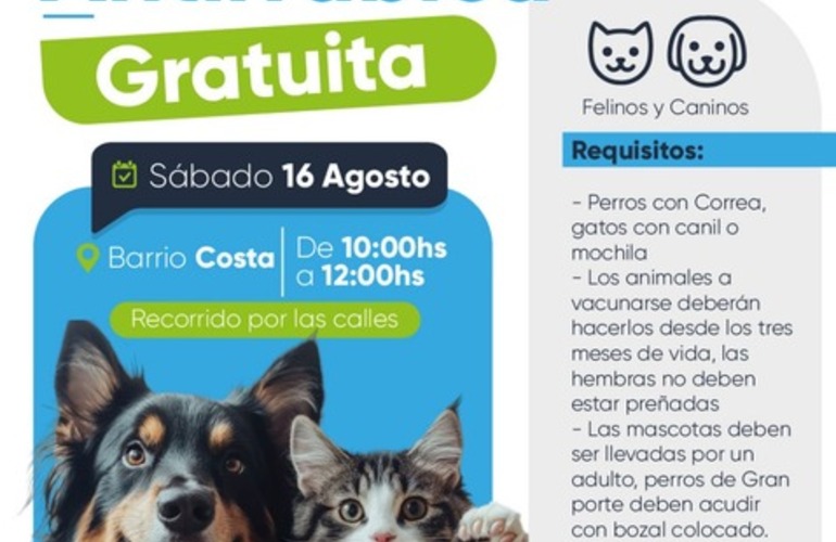 Imagen de Fighiera realizará una nueva jornada de vacunación antirrábica en barrio Costa del Paraná